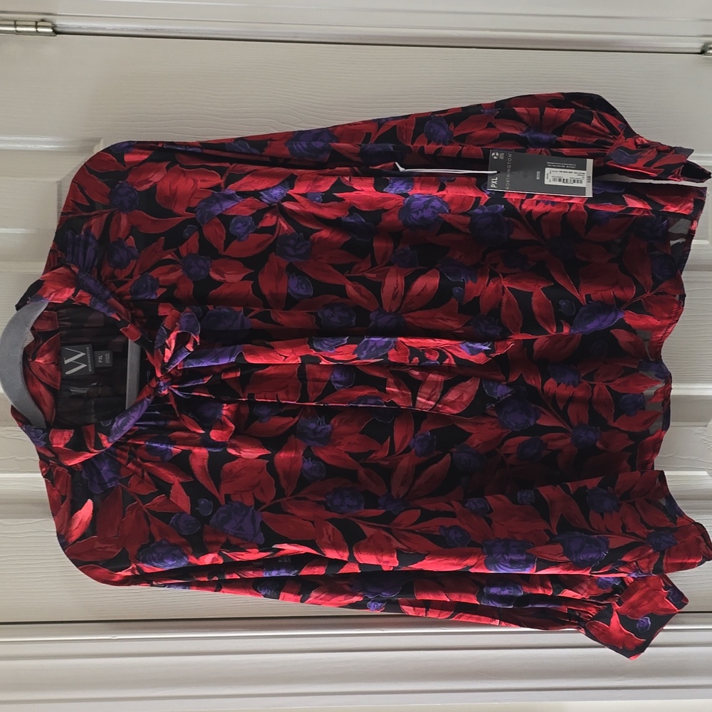 WORTHINGTON WOMEN'S PETITE SIZE RED & PURPLE FLORAL BLOUSE SIZE PXL
